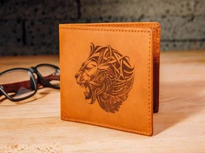 Laser marking logo on wallet Laser marking logo on wallet